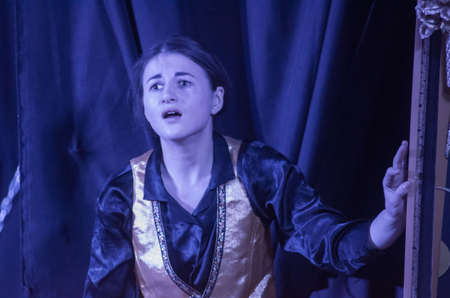 DNIPRO, UKRAINE - MARCH 31, 2019: Anna Vorobyov  perfomes Tales of Decadence at the Youth Theater...