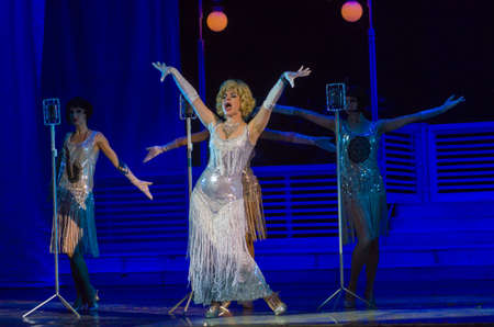 DNIPRO, UKRAINE â€“ APRIL 8, 2019: The musical In the jazz only girls performed by members of...