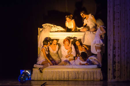 DNIPRO, UKRAINE â€“ APRIL 8, 2019: The musical In the jazz only girls performed by members of...