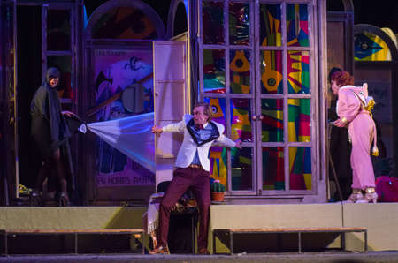 DNIPRO, UKRAINE â€“ APRIL 18, 2019: Comedy Noises Off  by Michael Frayn performed by members of...