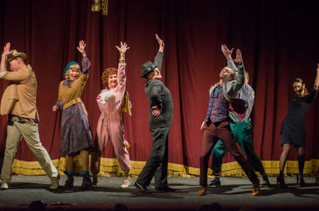 DNIPRO, UKRAINE â€“ APRIL 18, 2019: Comedy Noises Off  by Michael Frayn performed by members of...
