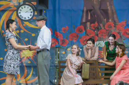 DNIPRO, UKRAINE â€” MAY 9, 2019: Performance Military History perfomed by members of the Youth...