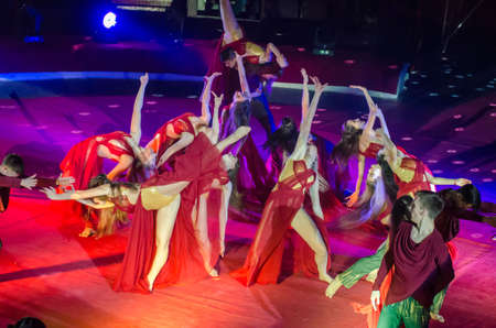 DNIPRO, UKRAINE - DECEMBER 14, 2018: Members of the Jazz-Ballet Antares perform at the Circus.のeditorial素材