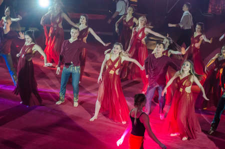 DNIPRO, UKRAINE - DECEMBER 14, 2018: Members of the Jazz-Ballet Antares perform at the Circus.