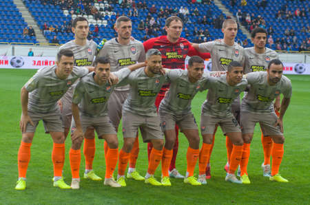 DNIPRO, UKRAINE - OCTOBER 6, 2019: Football Club  Shakhtar Team before the match of the Premier League SC Dnipro-1 against FC Shakhtar.のeditorial素材