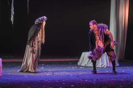 DNIPRO, UKRAINE - OCTOBER  24, 2019: Forest song performed by members of the State Drama and Comedy...