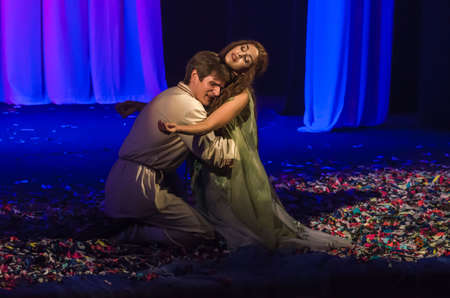 DNIPRO, UKRAINE - OCTOBER  24, 2019: Forest song performed by members of the State Drama and Comedy...