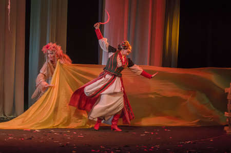 DNIPRO, UKRAINE - OCTOBER  24, 2019: Forest song performed by members of the State Drama and Comedy...