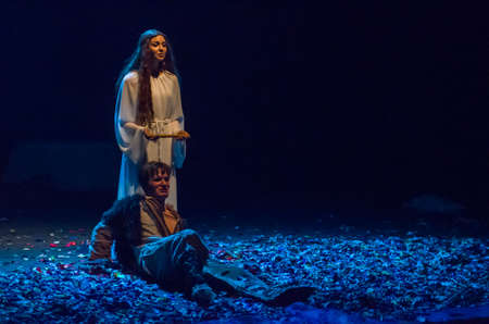 DNIPRO, UKRAINE - OCTOBER  24, 2019: Forest song performed by members of the State Drama and Comedy...