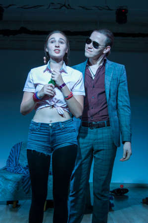 DNIPRO, UKRAINE - NOVEMBER 10, 2019:  Lolita by Vladimir Nabokov  perfomed by members of  the Youth Theater Mirror.のeditorial素材