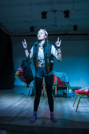 DNIPRO, UKRAINE - NOVEMBER 10, 2019:  Polina Bulgarin  perfomes  Lolita by Vladimir Nabokov at  the...