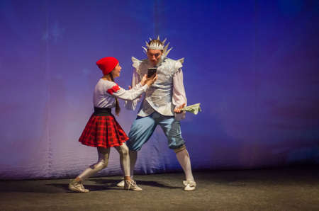 DNIPRO, UKRAINE - NOVEMBER 17, 2019:  Incredible Adventures of Ksyusha in dreamland performed by members of the Dnipro State Drama and Comedy Theatre.のeditorial素材