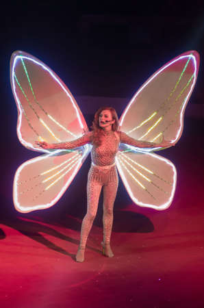 DNIPRO, UKRAINE - DECEMBER 13, 2019: Singer NARNIYA performs Butterfly at the Circus.のeditorial素材