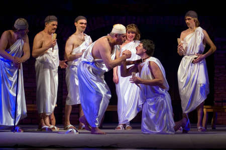 DNEPROPETROVSK, UKRAINE - MAY 22: Members of the Dnepropetrovsk State Russian Drama Theatre perform " Hanuma " on May 2, 2009 in Dnepropetrovsk, Ukraineのeditorial素材