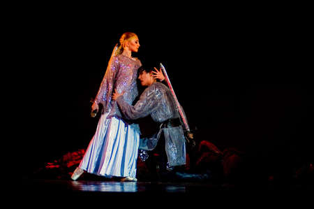 DNEPROPETROVSK, UKRAINE  JUNE 23: Princess Olga ballet performed by Dnepropetrovsk Opera and Ballet Theatre ballet on June 23, 2010 in Dnepropetrovsk, Ukraine.のeditorial素材