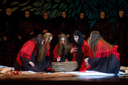 DNEPROPETROVSK, UKRAINE - MARCH 25: The cradle of life  ballet performed by Dnepropetrovsk Opera and Ballet Theatre ballet on March 25, 2011 in Dnepropetrovsk, Ukraine.のeditorial素材