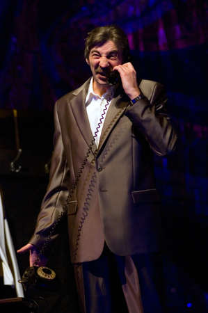 DNEPROPETROVSK, UKRAINE - FEBRUARY 24: Members of the Dnepropetrovsk State Russian Drama Theatre perform " Man as a gift " on February 24, 2011 in Dnepropetrovsk, Ukraineのeditorial素材