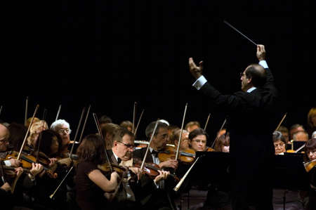 DNEPROPETROVSK, UKRAINE-OCTOBER 31: Moscow State Academic Symphony Orchestra- main conductor Pavel Kogan performed music of  Beethoven on October 31,2011 in Dnepropetrovsk, Ukraineのeditorial素材