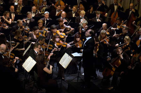 DNEPROPETROVSK, UKRAINE-OCTOBER 31: Moscow State Academic Symphony Orchestra
- main conductor Pavel Kogan performed music of  Beethoven on October 31,2011 in Dnepropetrovsk, Ukraineのeditorial素材