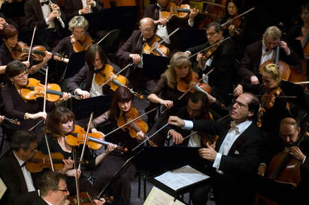 DNEPROPETROVSK, UKRAINE-OCTOBER 31: Moscow State Academic Symphony Orchestra- main conductor Pavel Kogan performed music of  Beethoven on October 31,2011 in Dnepropetrovsk, Ukraineのeditorial素材