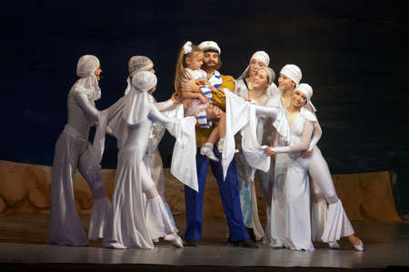 DNEPROPETROVSK, UKRAINE â DECEMBER 17: Unidentified children, , ages 3, 13-14 years old, perform musical spectacle " Red Sails" on December 17, 2011 in Dnepropetrovsk, Ukraineのeditorial素材