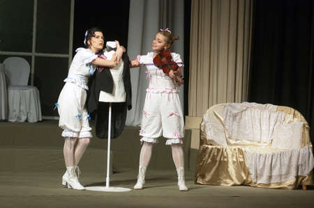 DNEPROPETROVSK, UKRAINE - DECEMBER 15: Members of the Dnepropetrovsk State Russian Drama Theatre perform " In search of love" on December 15, 2011 in Dnepropetrovsk, Ukraineのeditorial素材