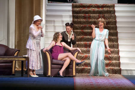 DNEPROPETROVSK, UKRAINE - APRIL 1: Members of the Dnepropetrovsk State Russian Drama Theatre perform "Wedding March" on April 1, 2012 in Dnepropetrovsk, Ukraineのeditorial素材