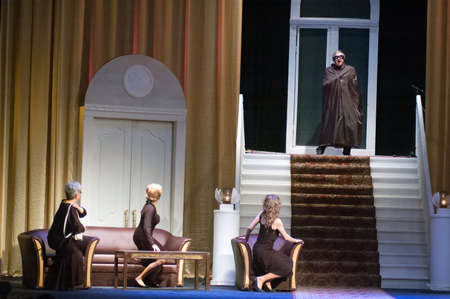 DNEPROPETROVSK, UKRAINE - APRIL 1: Members of the Dnepropetrovsk State Russian Drama Theatre perform "Wedding March" on April 1, 2012 in Dnepropetrovsk, Ukraineのeditorial素材