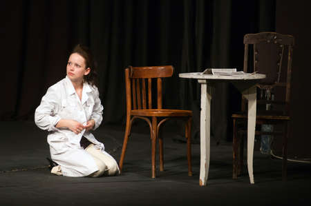 DNEPROPETROVSK, UKRAINE  APRIL 17: Members of the theatre "Satrap" perform  "Tanya" at State Russian Drama Theatre on April 17, 2012 in Dnepropetrovsk, Ukraineのeditorial素材