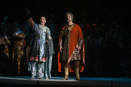 DNEPROPETROVSK, UKRAINE â JANUARY 28: Members of the Dnepropetrovsk State Opera and Ballet Theatre perform "Prince Igor" on January 28, 2012 in Dnepropetrovsk, Ukraineのeditorial素材