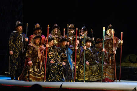 DNEPROPETROVSK, UKRAINE â JANUARY 28: Members of the Dnepropetrovsk State Opera and Ballet Theatre perform "Prince Igor" on January 28, 2012 in Dnepropetrovsk, Ukraineのeditorial素材