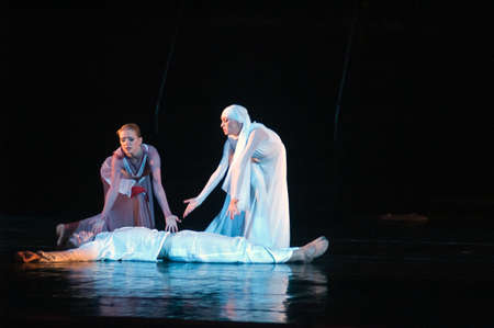 DNEPROPETROVSK, UKRAINE  SEPTEMBER 25: Members of the Dnepropetrovsk State Opera and Ballet Theatre perform "Jesus" on September 25, 2012 in Dnepropetrovsk, Ukraineのeditorial素材