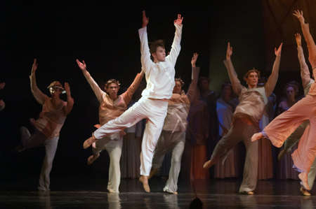 DNEPROPETROVSK, UKRAINE  SEPTEMBER 25: Members of the Dnepropetrovsk State Opera and Ballet Theatre perform "Jesus" on September 25, 2012 in Dnepropetrovsk, Ukraineのeditorial素材