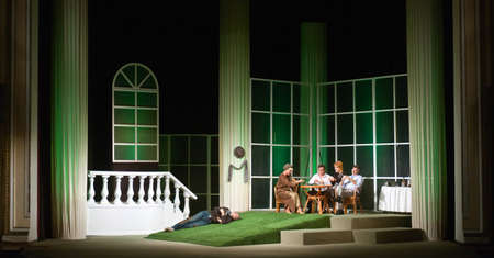 DNEPROPETROVSK, UKRAINE - OCTOBER 19: Members of the Dnepropetrovsk State Russian Drama Theatre perform "The piano on the grass" on October 19, 2012 in Dnepropetrovsk, Ukraineのeditorial素材