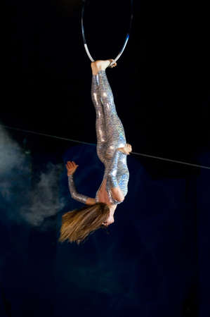 DNEPROPETROVSK, UKRAINE - SEPTEMBER 13: An unidentified participant shows his art during  Kobzov aqua-show on September 13, 2009 in Dnepropetrovsk, Ukraineのeditorial素材