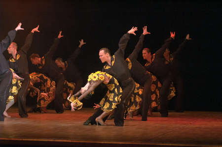 DNEPROPETROVSK, UKRAINE - OCTOBER 20: Members of the Sevastopol Dance Theatre of Vadim Elizarov perform DANCES OF THE WORLD at State Opera and Ballet Theatre on Oct 20, 2013 in Dnepropetrovsk, Ukraineのeditorial素材