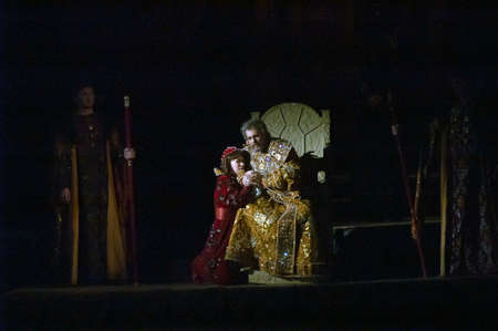 DNEPROPETROVSK, UKRAINE  NOVEMBER 24: Members of the Dnepropetrovsk State Opera and Ballet Theatre perform "Boris Godunov" on November 24, 2012 in Dnepropetrovsk, Ukraineのeditorial素材