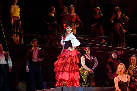 DNEPROPETROVSK, UKRAINE  JUNE 3: Members of the Dnepropetrovsk State Opera and Ballet Theatre perform " Carmen " on June 3, 2011 in Dnepropetrovsk, Ukraineのeditorial素材