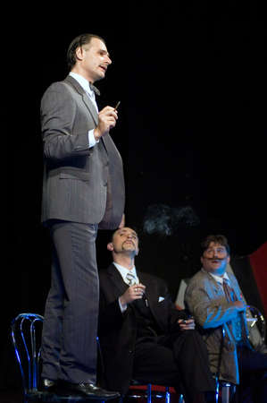 DNEPROPETROVSK, UKRAINE - MAY 24: Members of the Dnepropetrovsk State Russian Drama Theatre perform " A fan of Lady Uindermir " on May 24, 2007 in Dnepropetrovsk, Ukraineのeditorial素材