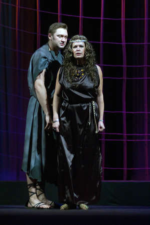 DNEPROPETROVSK, UKRAINE - NOVEMBER 11: Members of the Dnepropetrovsk State Russian Drama Theatre perform " Forget Herostratus" on November 11, 2007 in Dnepropetrovsk, Ukraineのeditorial素材