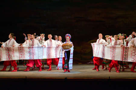 DNIPROPETROVSK, UKRAINE - NOVEMBER 21: Members of the Folklore Ensemble SLAVUTYCH perform UKRAINE at...