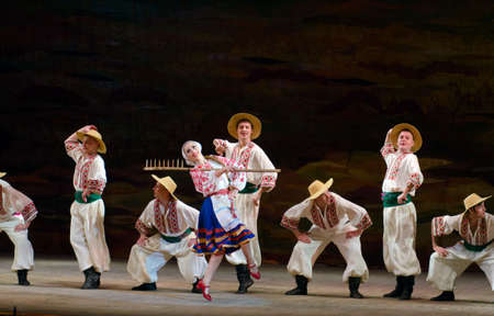 DNIPROPETROVSK, UKRAINE - NOVEMBER 21: Members of the Folklore Ensemble SLAVUTYCH perform UKRAINE at...