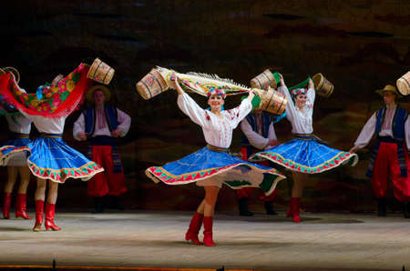 DNIPROPETROVSK, UKRAINE - NOVEMBER 21: Members of the Folklore Ensemble SLAVUTYCH perform UKRAINE at...