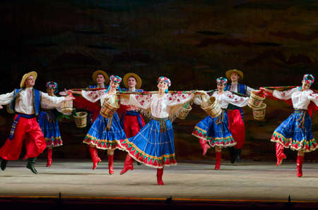 DNIPROPETROVSK, UKRAINE - NOVEMBER 21: Members of the Folklore Ensemble SLAVUTYCH perform UKRAINE at...