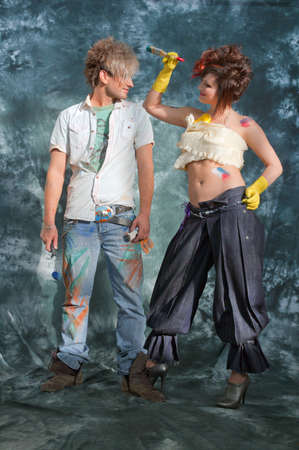 DNEPROPETROVSK, UKRAINE - MARCH 28: Models prepare backstage during the Championship on hairdressing, nail aesthetics and make YOUNG TALENTS OF UKRAINE on Mach 28, 2008 in Dnepropetrovsk, Ukraineのeditorial素材