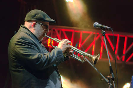 DNIPRO, UKRAINE - SEPTEMBER  11, 2016: Jazz trumpeter and composer Randy Brecker performes at the ...