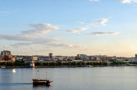 View from the central bridge to the city of Dnipro.の写真素材