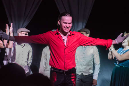 DNIPRO, UKRAINE - SEPTEMBER 6, 2020: Lady visit by Friedrich Dürrenmatt performed by members of the Youth Theater Mirror.のeditorial素材