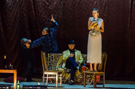 DNIPRO, UKRAINE - OCTOBER 10, 2020: Comedy Trap by Robert Thomas perfomed by members of the Youth Theater Mirror.のeditorial素材