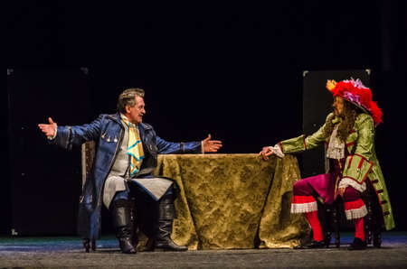 DNIPRO, UKRAINE - NOVEMBER 6, 2020: Comedy the Tartuffe by Moliere performed by members of the Lesya...